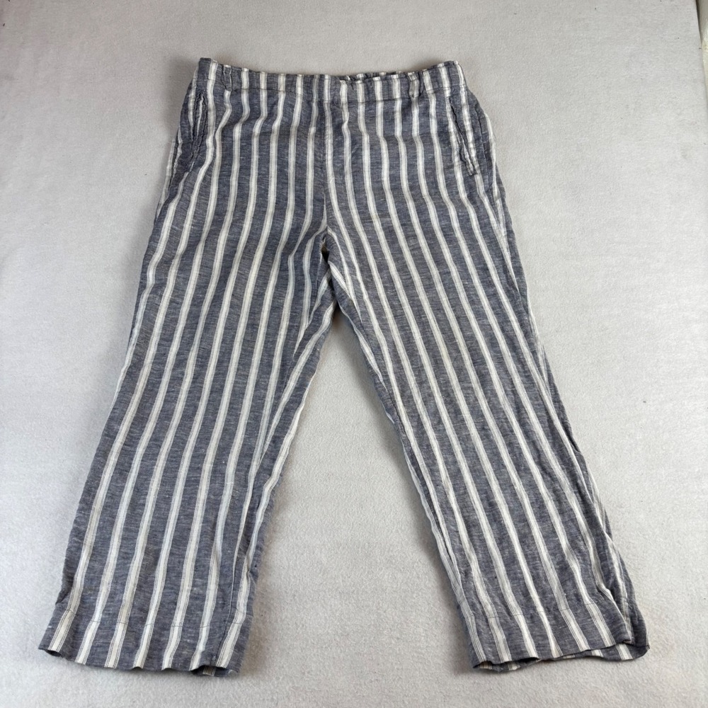 Christian Siriano New York Women's Blue White Striped 100% Linen Pants Large